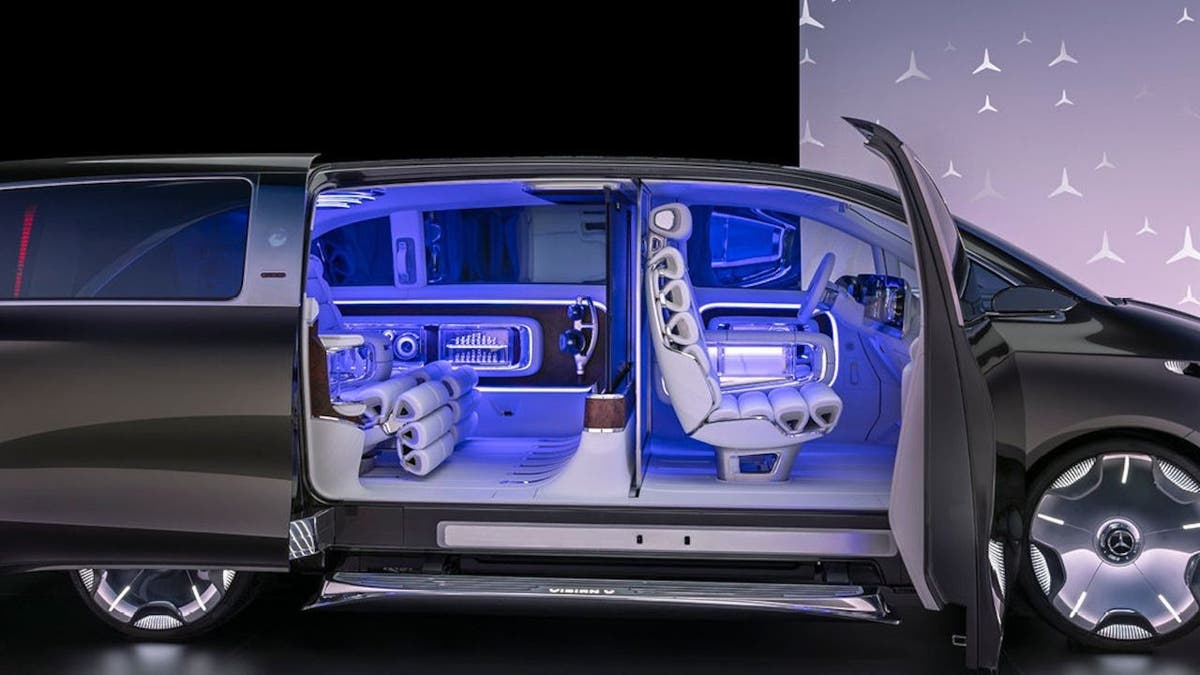 Mercedes luxury electric van with 65 inches screen, 42 speakers